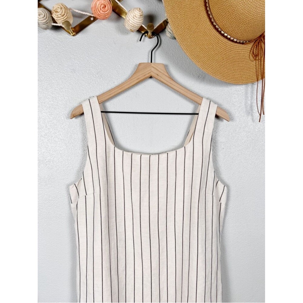 NWT Evereve Leah Linen Mini Shift Dress in Oatmeal Black Stripe Size Large - Picture 3 of 8